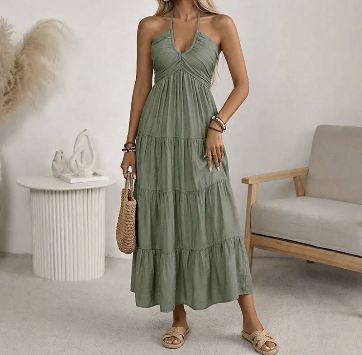 Green Tiered Dress, Size: Small