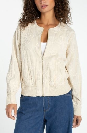 long slv collarless jacket w/smocking, Size: XS