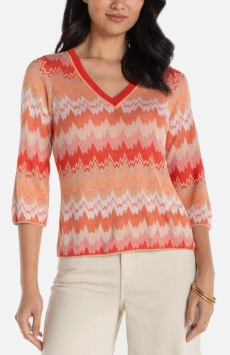3/4 sleeve v neck sweater, Colour: orangetanchevro, Size: XS
