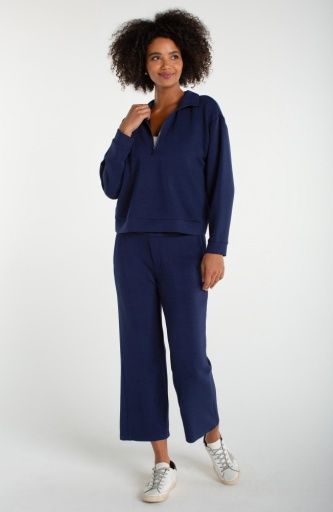 pull on wide leg crop trouser, Colour: deep midnight, Size: S