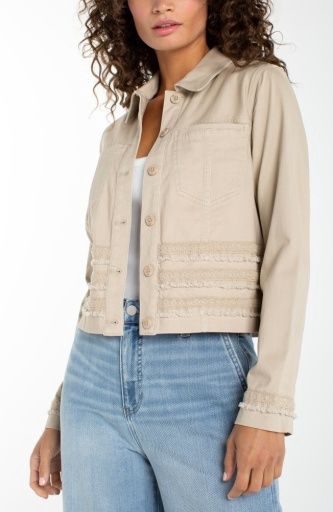 trucker jacket w/ fray and lace, Colour: safari sand, Size: L