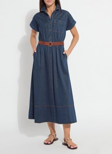 zelda midi belted denim dress, Size: L