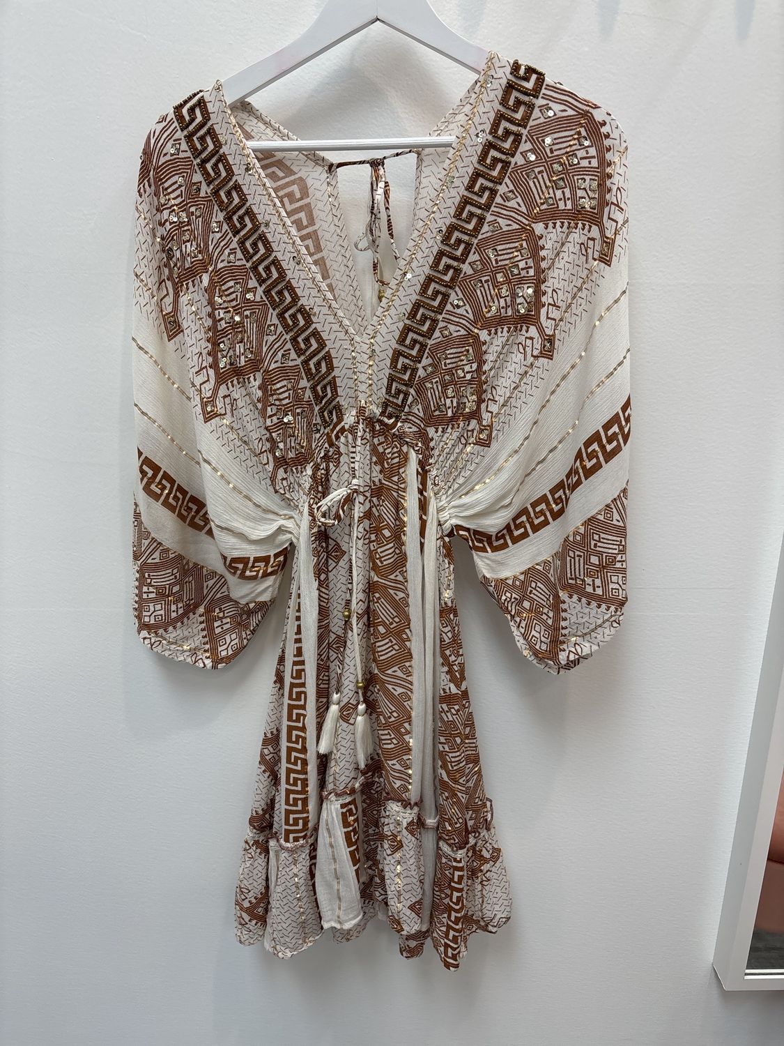 Cream and Brown Kimono Dress z-167