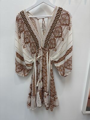 Cream and Brown Kimono Dress z-167
