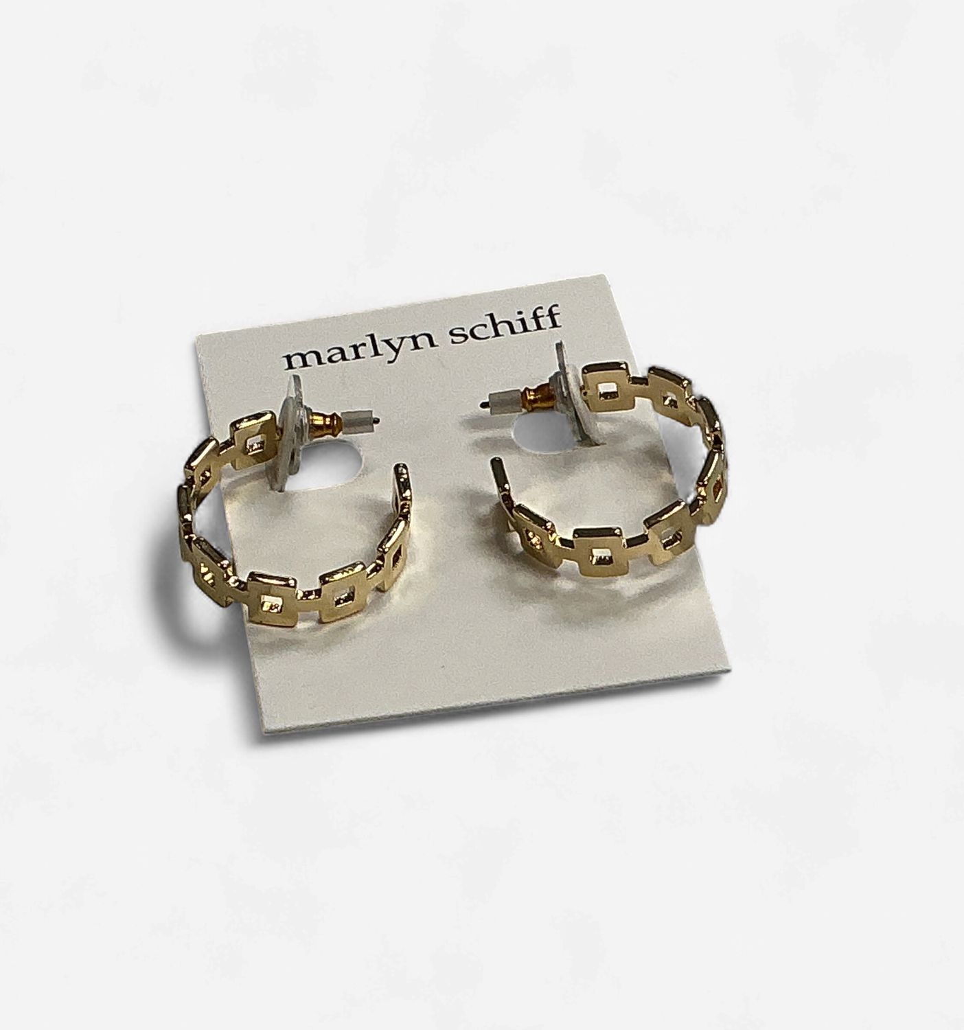 3109 Brass Square Link Hoop Earrings
