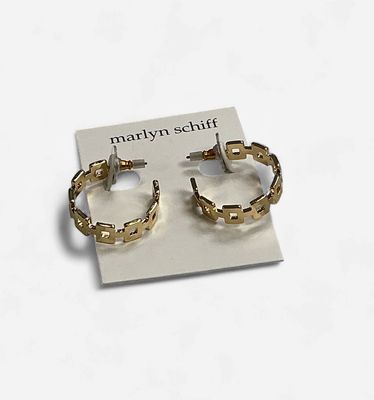 3109 Brass Square Link Hoop Earrings