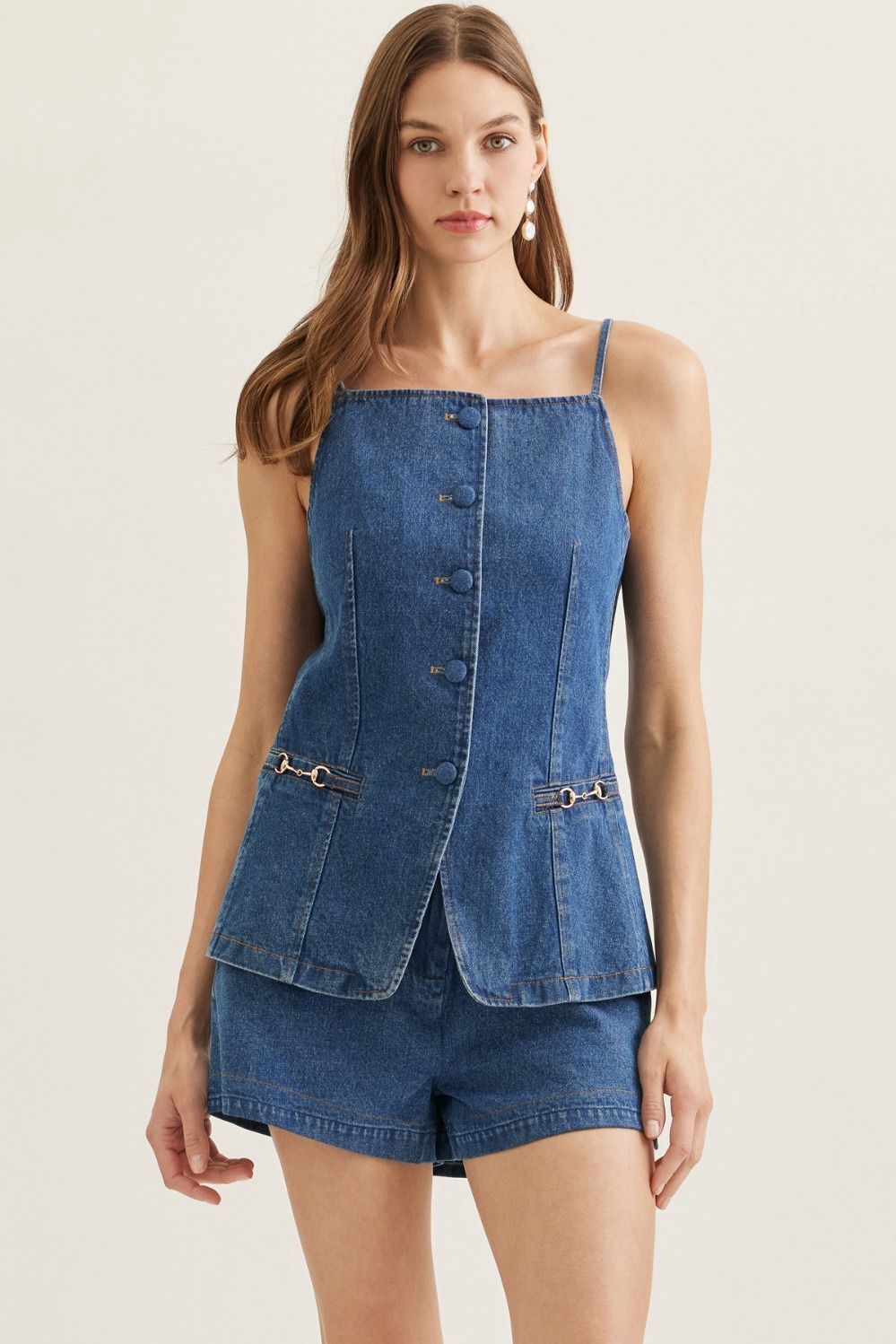 Denim Horsebit Sleeveless Top, Size: Small