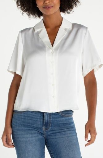 short slv camp collar woven blouse, Colour: whipped cream, Size: M