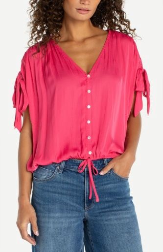 dolman v neck woven top w/ ties, Size: XL
