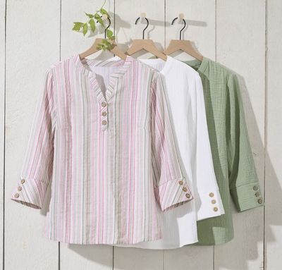 Double Cloth Button Accent Pullover