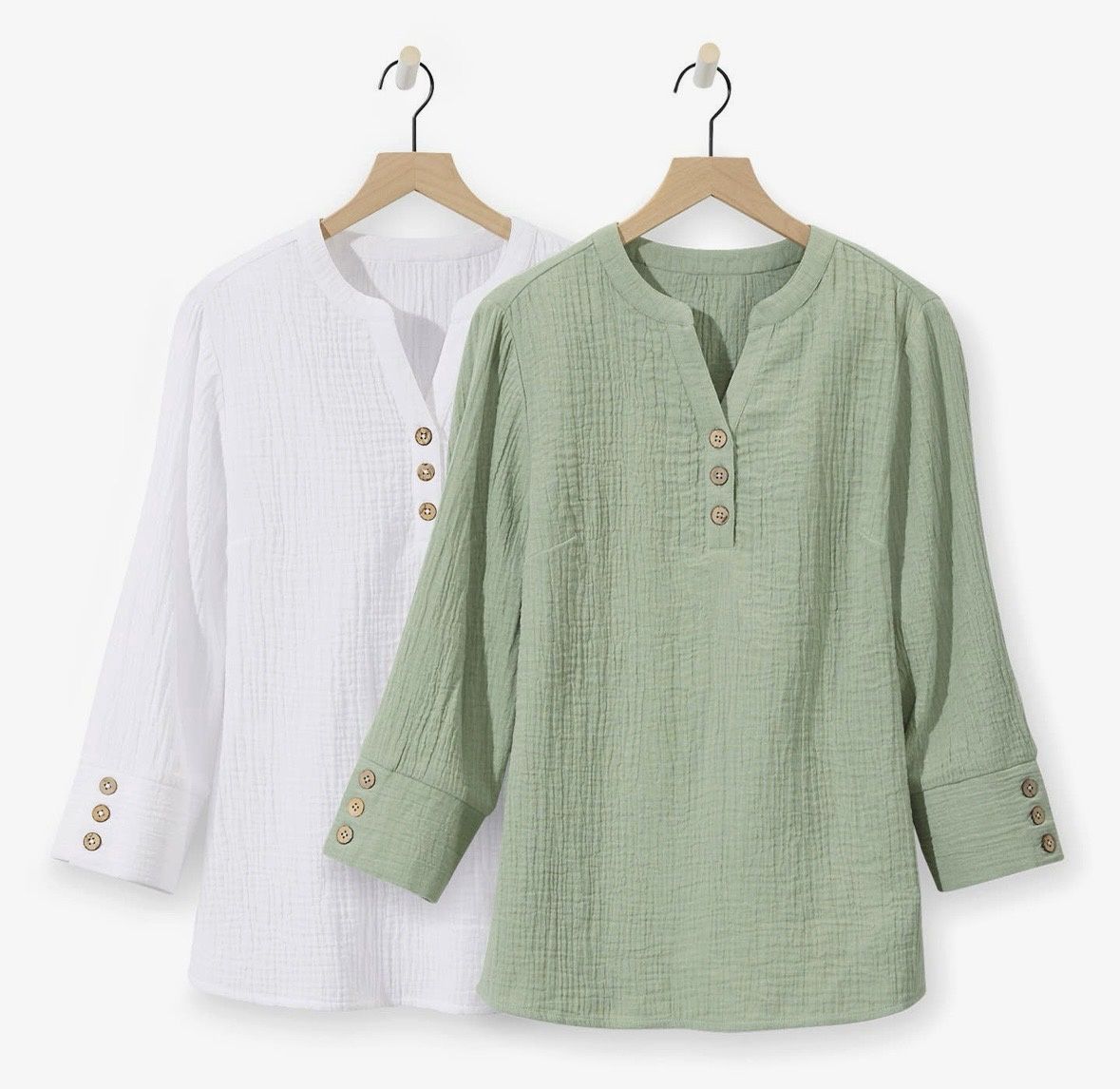 Double Cloth Button Accent Pullover, Colour: Sage, Size: Small
