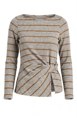 long slv boat neck knit top w/ twist detail
