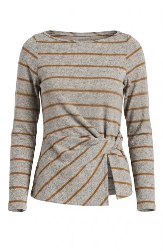 long slv boat neck knit top w/ twist detail, Size: XS