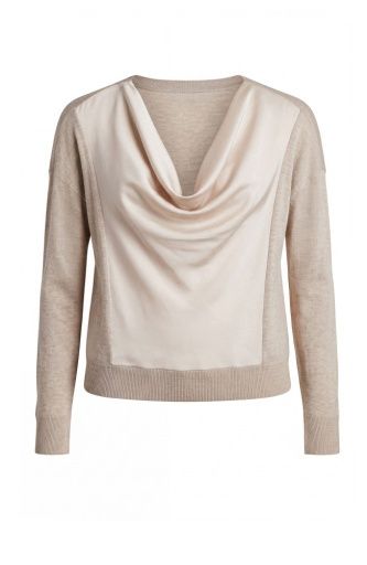 long slv drape neck wvn sweater hybrid, Colour: chmpgne melange, Size: XS
