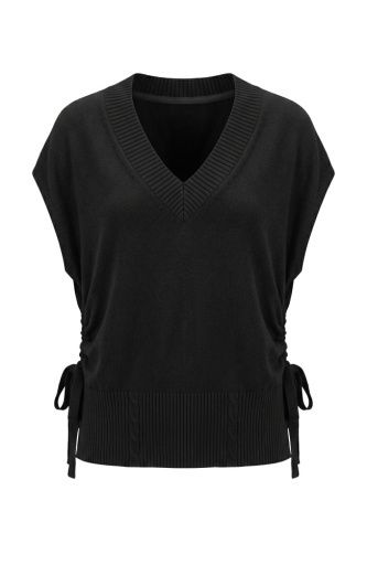 vneck dolman popover sweater w/ ties, Colour: black, Size: XS