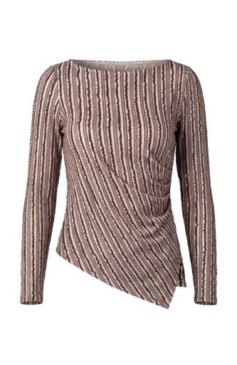 long slv boat neck asym hem knit top w/ pleat, Size: XS
