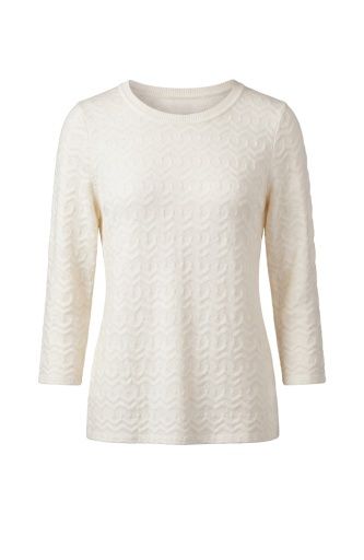 3/4 slv crew neck knit top w/ rib trim, Colour: frch vanilla, Size: XS