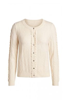 long slv button front cardigan swtr w ruffles