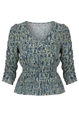 3/4 ruched slv v neck knit top
