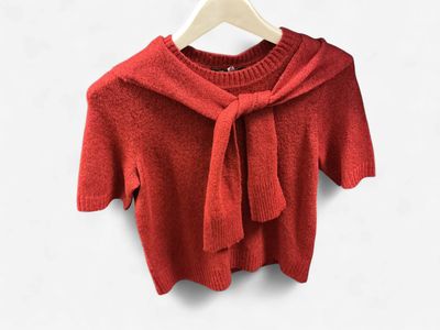 Short sleeve sweater with sleeve detail