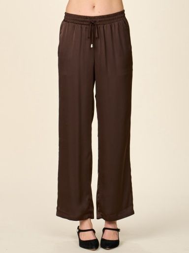 SUNSET SATIN DRAWSTRING PANTS, Colour: CHOCOLATE, Size: XS