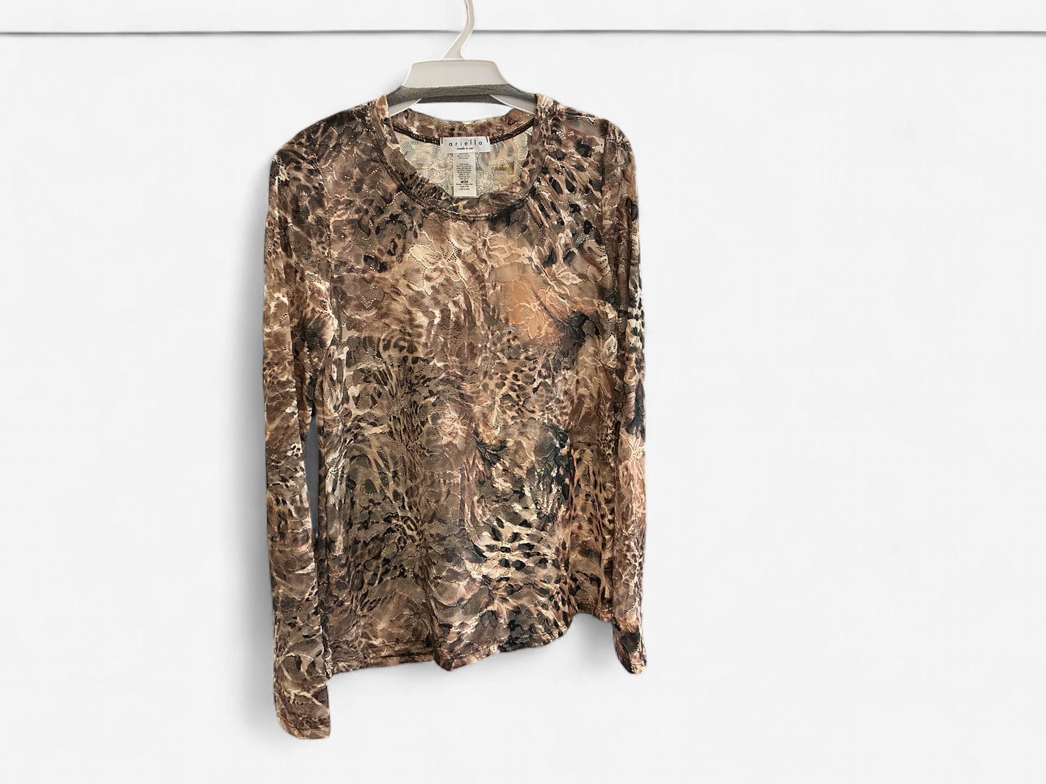 Brown Flower Mesh Top