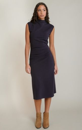 Navy Mock Neck Sleeveless Dress