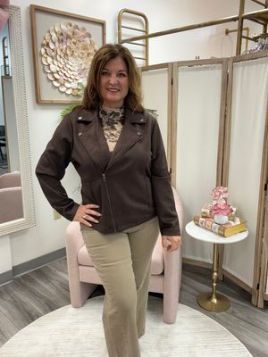 Faux Suede Moto Jacket Coffee