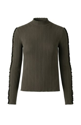 mock neck long slv sweater, Colour: olive w/black, Size: XS