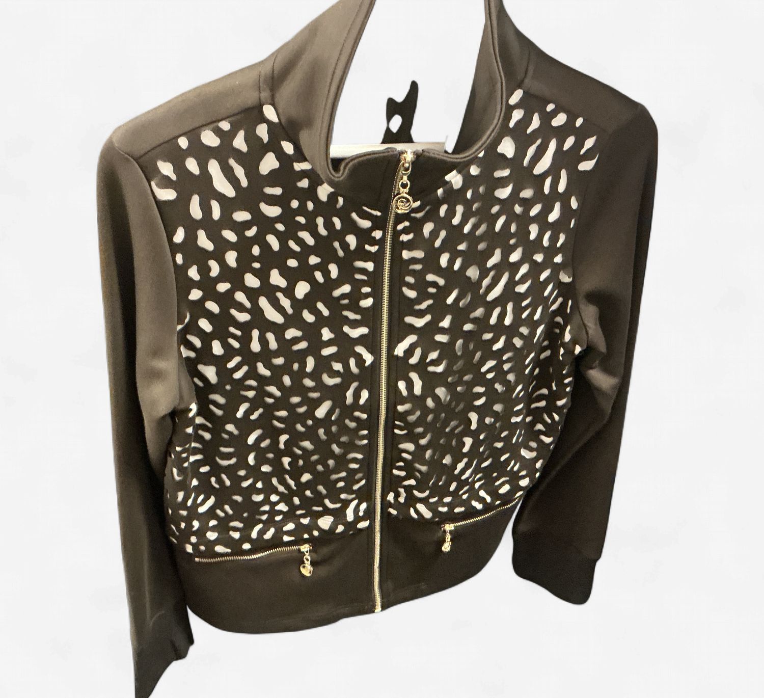 Chocolate Viscose Jacket with Design, Size: XSmall