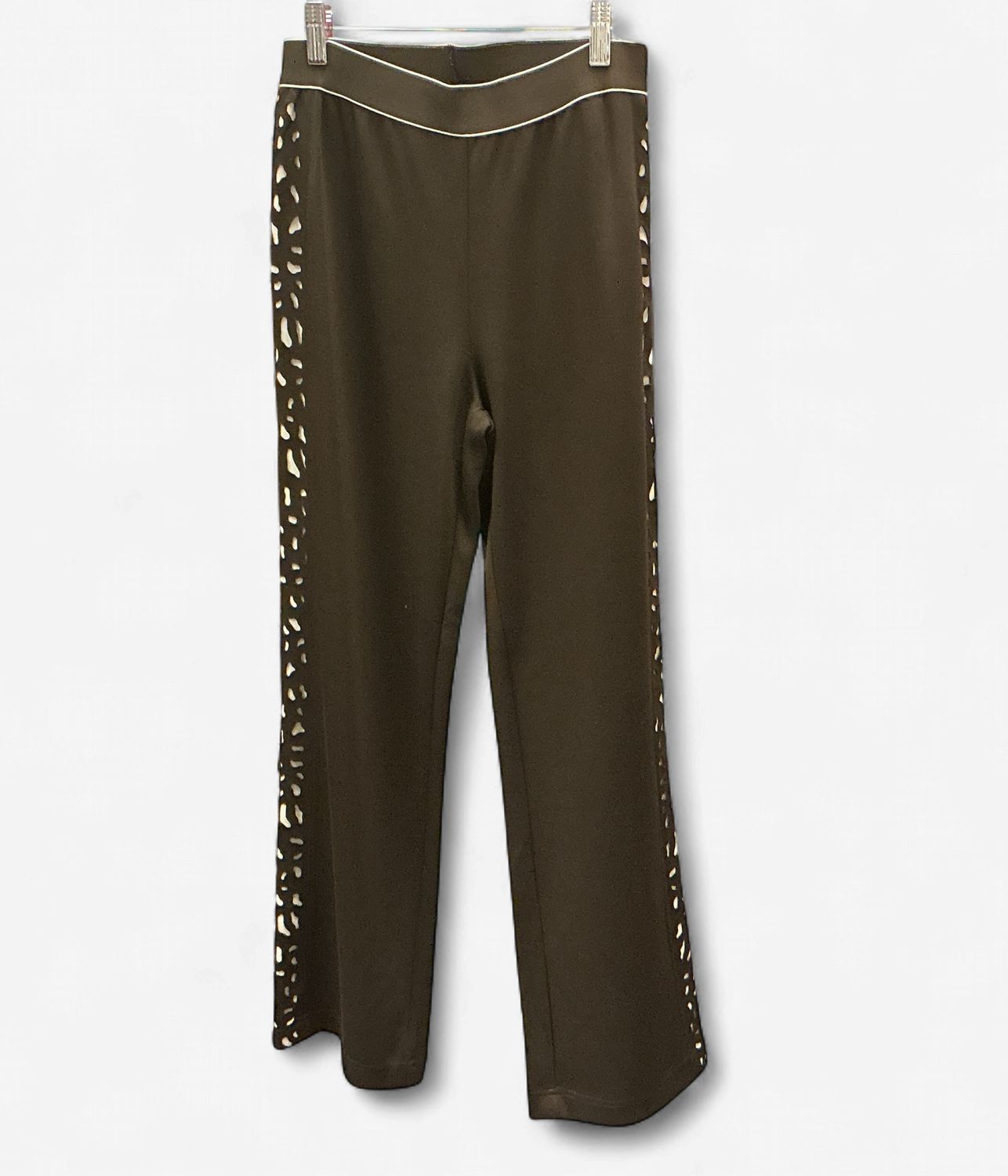 Chocolate Wide Leg Pants w Cream Design, Size: XSmall