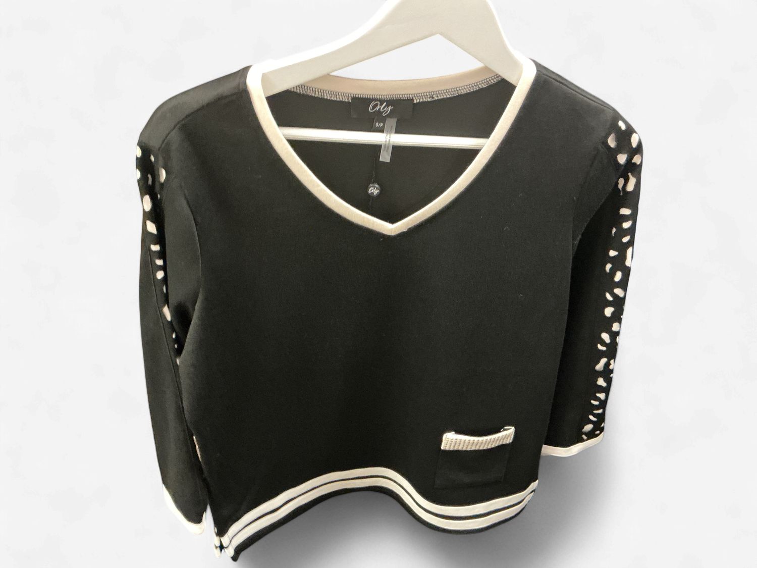 Black 3/4 Sleeve Top w Embellishments, Size: XSmall