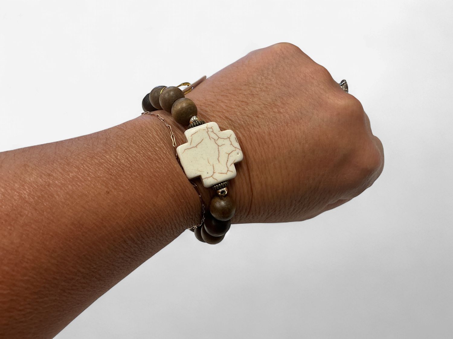 Wood cross stretchy bracelet