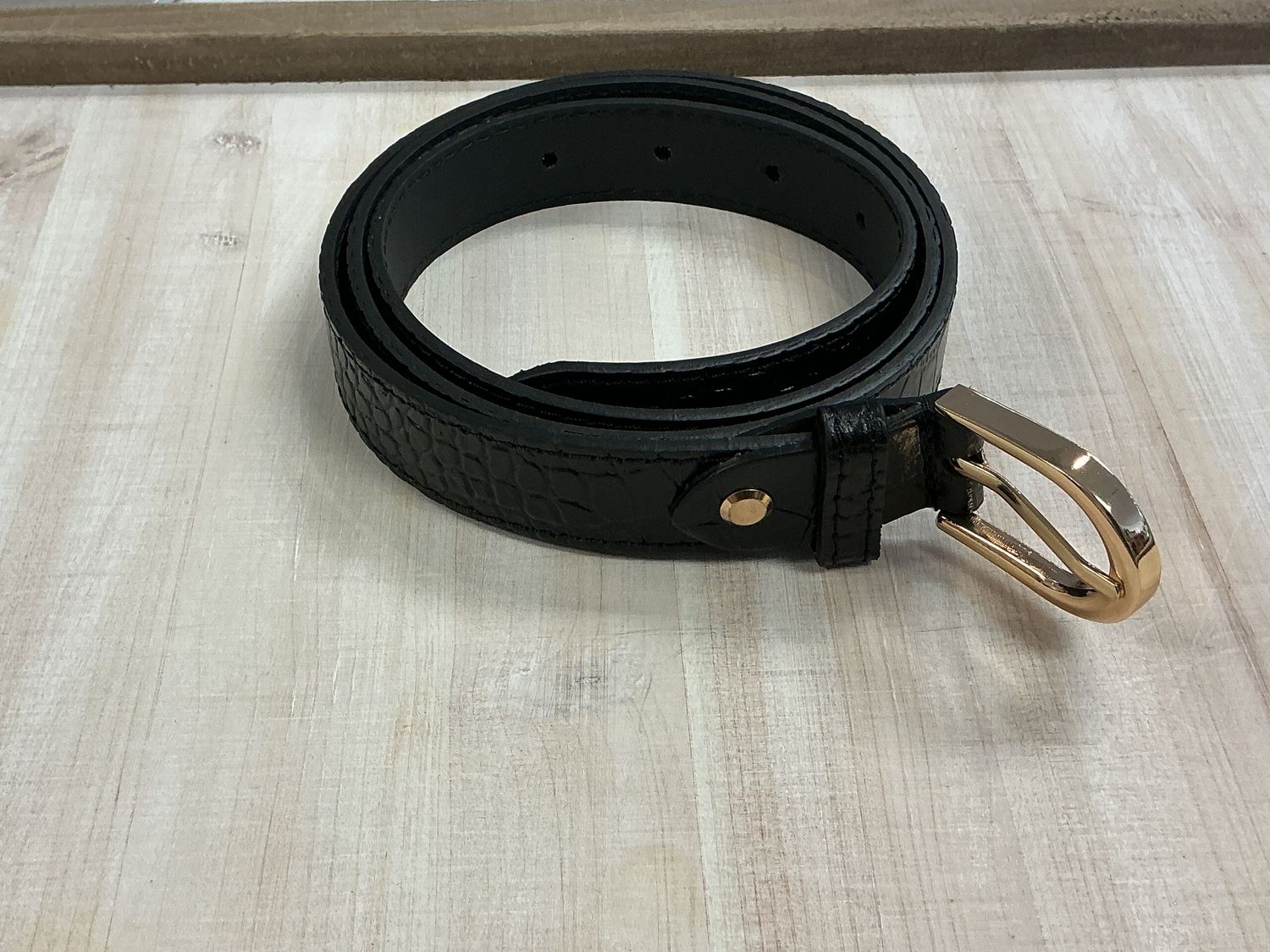 Black Crocodile Leather Belt, Size: Small