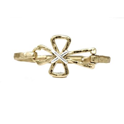 Gold Open Cross with Silver Wired Accents Hinged Bracelet