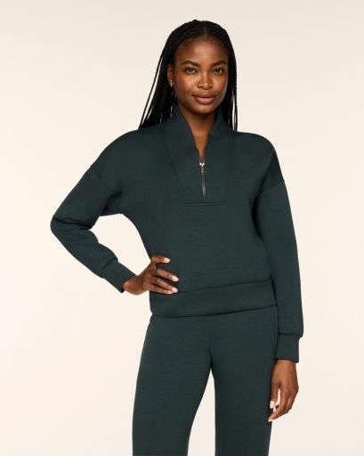 spanx airessentials® shawl collar half zip, Colour: night forest htr, Size: XS