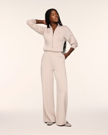 spanx airessentials® long sleeve shawl collar jumpsuit, Colour: mushroom, Size: XS