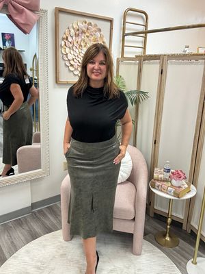 Olive Green Vegan Leather Skirt