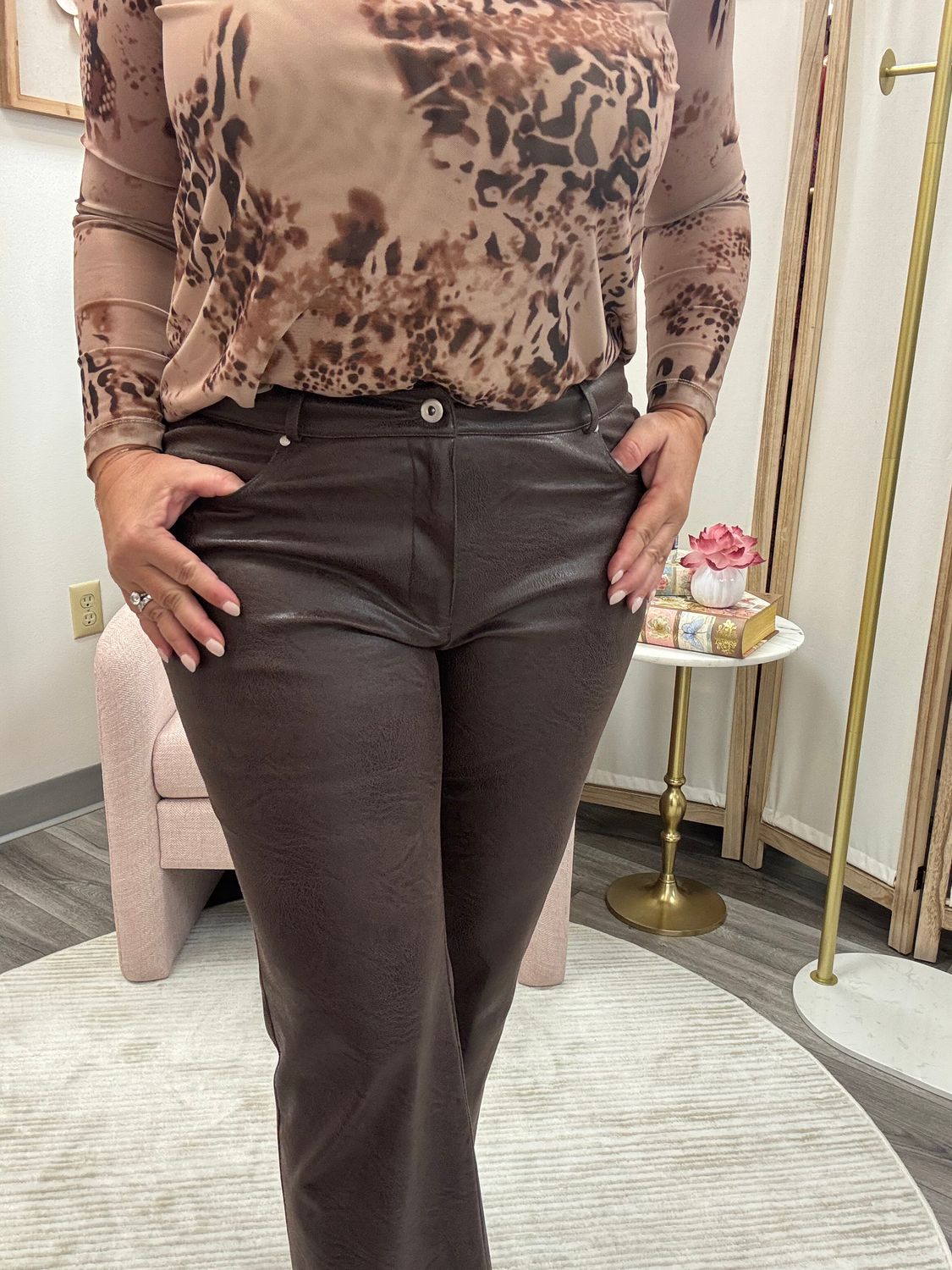 Vegan Leather Chocolate Mocha Pants, Size: 2