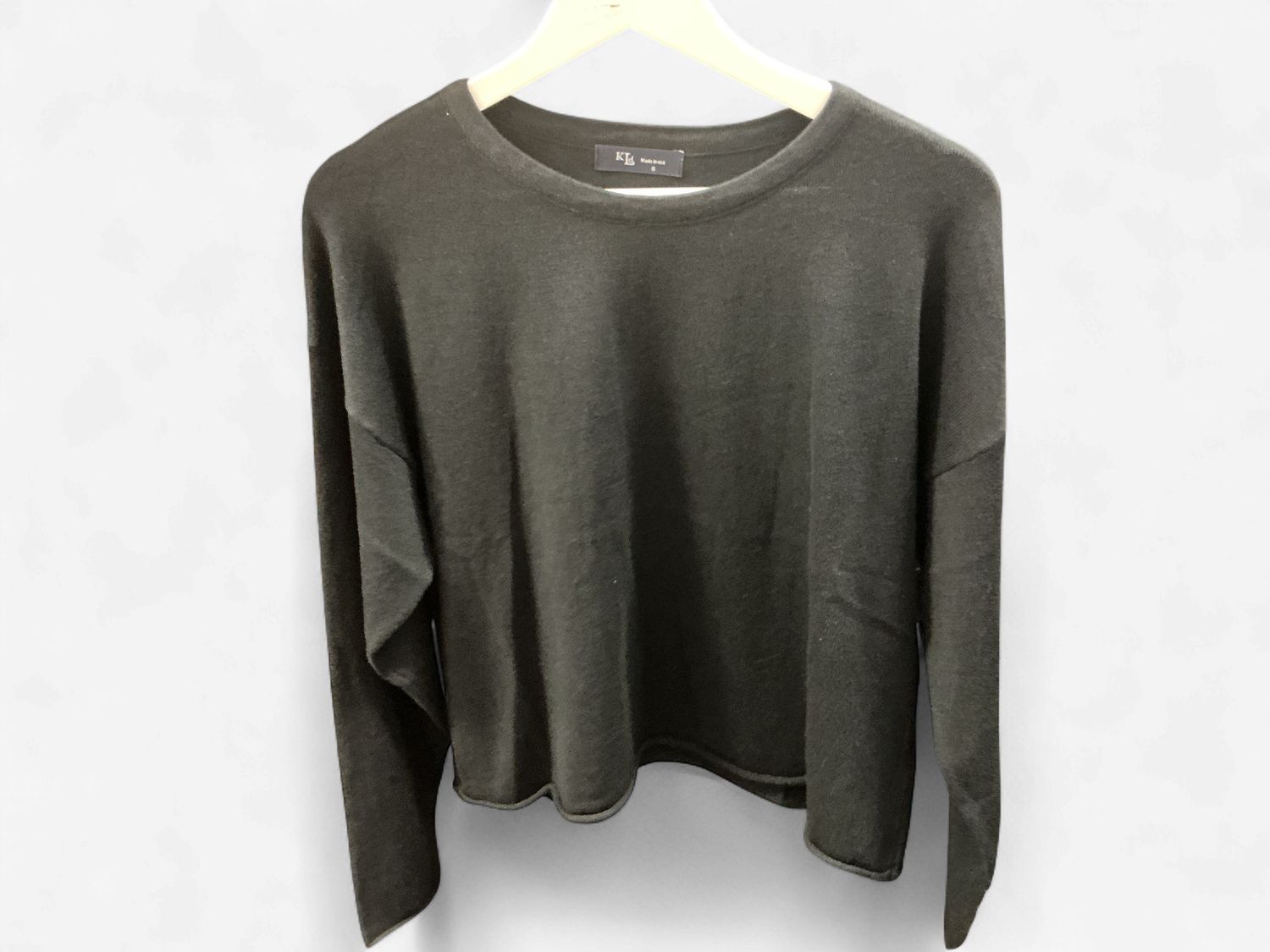 Black Rolled Hem Boxy Knit Top