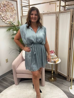 Blue Dress With Ruffled Neck