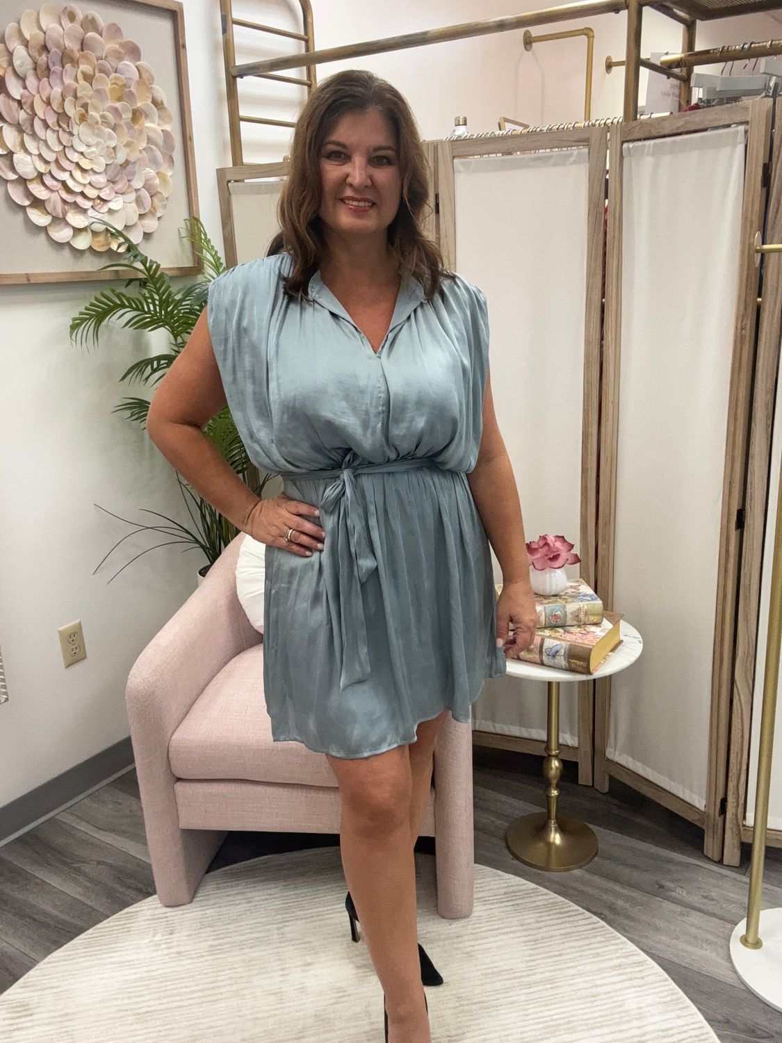 Blue Dress With Ruffled Neck, Size: Small