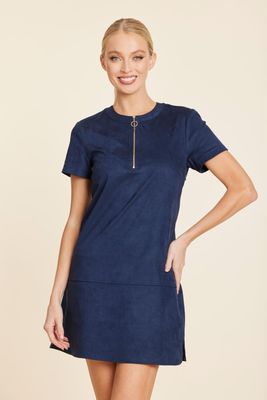 Navy Faux Suede ZipUp Dress