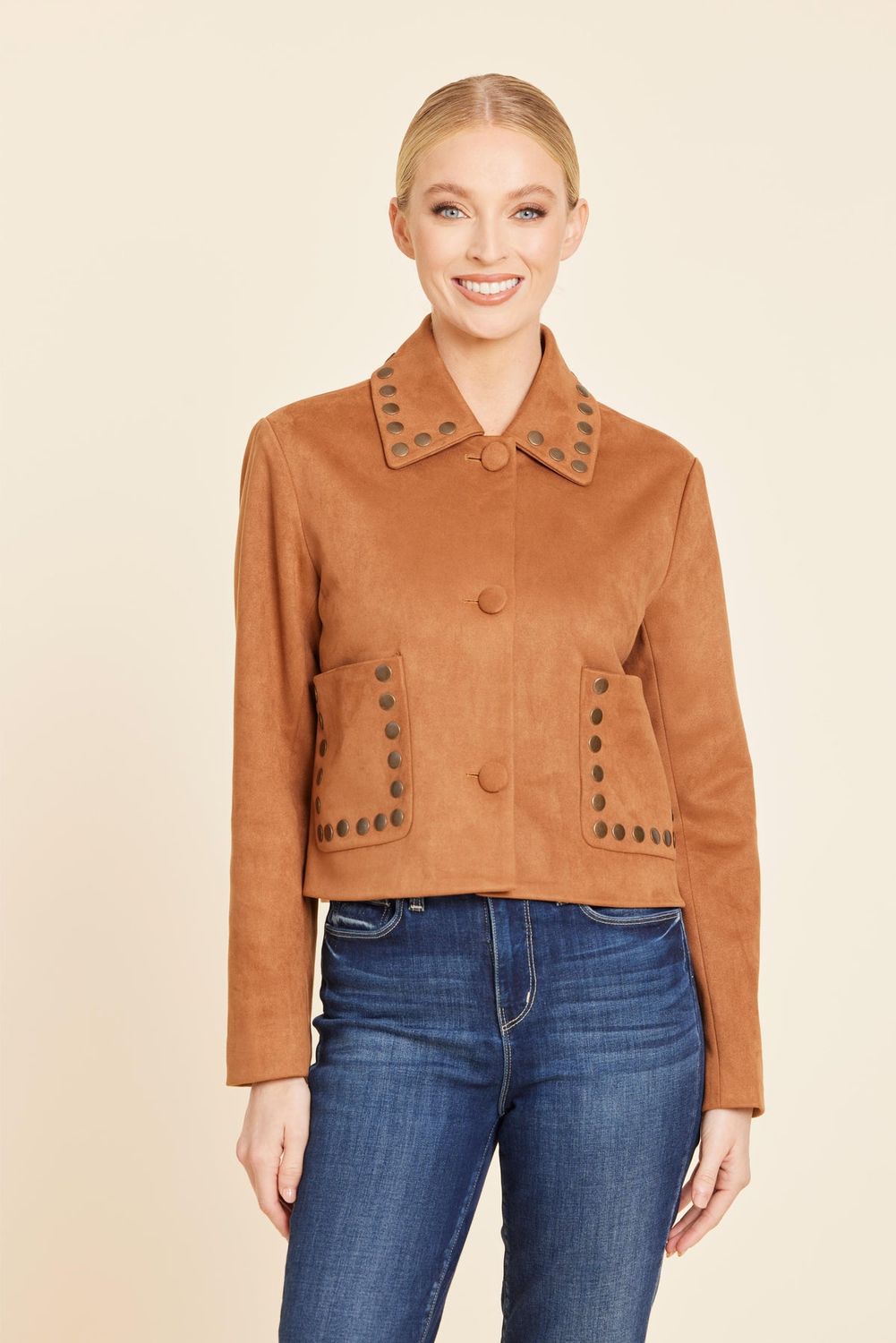 Faux Suede Studded Jacket, Size: Small