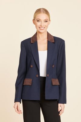 Faux Suede Trimmed Blazer Navy