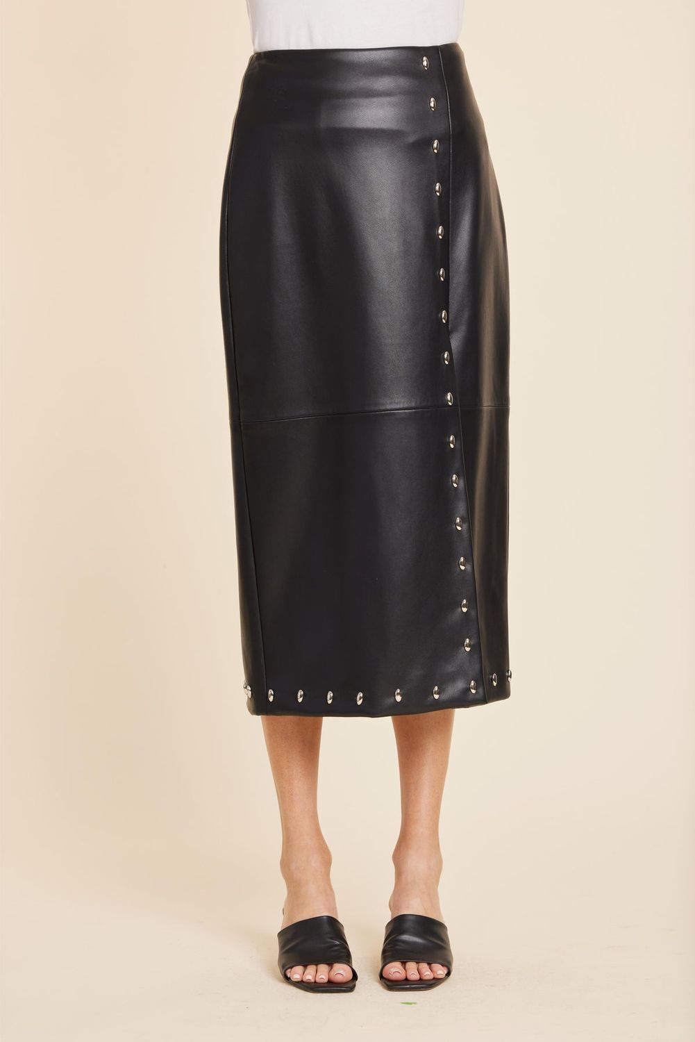 Vegan Leather Long Skirt with Studs, Size: Small