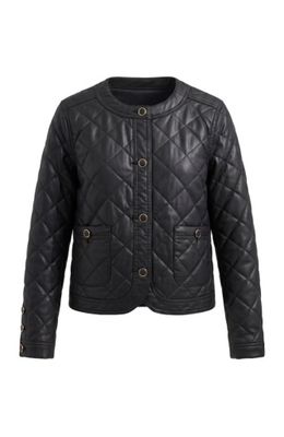 quilted collarless jacket
