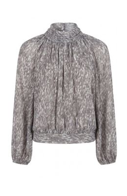 long slv shirred mockneck woven top