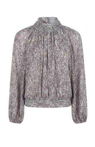 long slv shirred mockneck woven top, Size: XS
