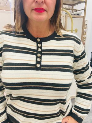 Striped Sweater w Button